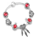 DIY cartoon beaded snake chain bracelet with red crystals, bee hearts and feather charms - Red / 20cm