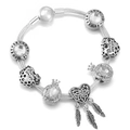 Silver snake chain bracelet with blue rhinestones and heart dreamcatcher charms - Silver / 20cm