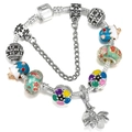 Charming snake chain bracelet with colorful daisy beads and a glowing bee charm pendant - Silver Bee Enamel Flower Style (006)