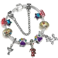 Colorful DIY cartoon beaded bracelet for kids featuring unicorn and puppy charms - Silver Festive Puppy Gingerbread Man Style (010)