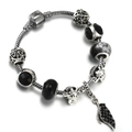 Silver snake chain bracelet featuring black faceted beads and giraffe charms on white background - 16cm / Black Giraffe Leaf Style (003)