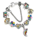 Rainbow charm bracelet with colorful daisy and vintage TV pendants on white background - Silver Rainbow Meteor Retro TV Style (015)