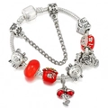 Silver snake chain charm bracelet with red money bag and zodiac pig pendants - 16cm / New Year Lucky Mouse (003)