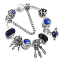 Starry sky dreamcatcher charm bracelet with blue crystals and Saturn pendant - Style 005
