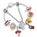 Silver snake chain charm bracelet with colorful fast food pendants like fries and popcorn - Fast Food & Snacks (005)