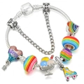 Silver bead bracelet with colorful roller skate and happy birthday heart charms - Birthday Party Theme (011)