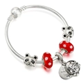 Silver charm bracelet with panda beads, red polka dot glass, and Friend pendant - Panda Friends (Style 008)