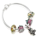 DIY charm bracelet with white pearl, enamel carousel pendants and colorful glass beads - Merry-Go-Round (Style 009)