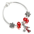 Silver bead bracelet featuring red polka dot charms and a cute girl enamel pendant - Winter Snowflake Girl (Style 010)