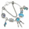 DIY charm bracelet with blue dreamcatcher and bird pendants on silver snake chain - Blue Ocean Camera (006)