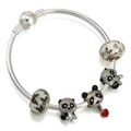 DIY charm bracelet with silver beads featuring panda charms and butterfly patterns - Cute Panda (Style 014)