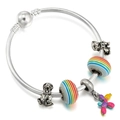 Silver DIY charm bracelet featuring rainbow beads and cute colorful balloon dog charms - Colorful Balloon Dog (Style 015)