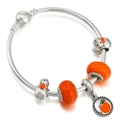 Silver charm bracelet featuring orange beads and cute cartoon duck pendants - Orange Sunshine (Style 016)