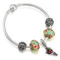 DIY charm bracelet featuring silver floral beads and a colorful bouquet pendant - Romantic Bouquet (Style 017)