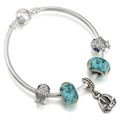 DIY silver charm bracelet with blue glass beads and vintage sailboat pendant charm - Dream Sailing (Style 018)
