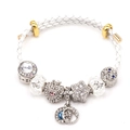 Weißes geflochtenes Lederarmband mit Herzanhängern und funkelnden Stern-Kristallperlen - Weiß Stern Mond Geflochten (Farbe 11)