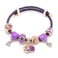 Geflochtenes lila Lederarmband mit Roségold-Perlen und For My Mother Anhänger - Lila Muttertag Geflochten (Farbe 04)