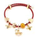 Rotes geflochtenes Lederarmband mit Goldbienen-Anhängern und graviertem Glückstaler - Rote Biene Geflochten (Farbe 06)