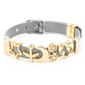 Detail of adjustable stainless steel mesh bracelet with gold star and moon charms - Silver Strap With Gold Charms (DL006)