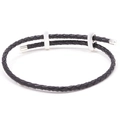 Adjustable black braided leather cord bracelet featuring polished silver slide buckle - Black Silver Buckle (款式039) / 16cm