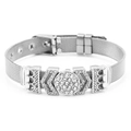 Bracelet en maille argentée avec strass pavés ronds et boucle de réglage ajustable - Argent (DL003)