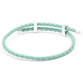 Adjustable woven mint green leather bracelet with silver sliding closure for women - Mint Green Silver Buckle / 16cm