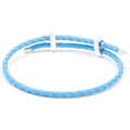 Sky blue braided leather bracelet with adjustable silver metal rings and ends - Light Blue Silver Buckle (款式034) / 16cm