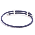 Dark blue double-layered braided leather bracelet with silver-tone metal slide buckles - Dark Blue With Silver Buckle / 16cm