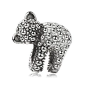 Silver bear charm bead with sparkling pavé stones for DIY charm bracelets - Bear Shape With Rhinestones (021-Dingli Accessories)