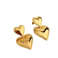 Polished gold double heart dangle earrings with a minimalist layered geometric design - Gold