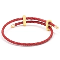 Adjustable red braided leather bracelet with elegant gold sliding metal clasps - Red Gold Buckle / 16cm