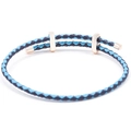 Adjustable woven blue leather bracelet with rose gold sliding metal buckles - Blue Patchwork Rose Gold Buckle / 16cm