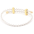 Adjustable white woven leather cord bracelet with elegant gold slider beads - White Gold Buckle (5) / 16cm