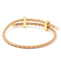 Braided leather bracelet in khaki with adjustable gold metallic hardware accents - Light Brown Gold Buckle / 16cm