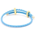 Sky blue braided leather cord bracelet with elegant gold finish metal accents - Sky Blue With Gold Buckle / 16cm