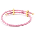 Adjustable pink braided leather bracelet with elegant gold-tone hardware for women - Hot Pink With Gold Buckle / 16cm