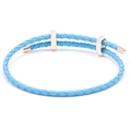 Sky blue braided leather bracelet with rose gold adjustable sliding metal clasp for women - Sky Blue Rose Gold Buckle (Style 014) / 16cm