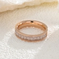 Polished rose gold titanium ring with continuous rectangular zircon stones on white background - US 5 / White Rhinestone & Rose Gold