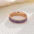 Rose gold ring featuring a full circle of rectangular purple zircons in a channel setting - US 5 / Purple Rhinestone & Rose Gold