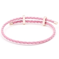Pink double-strand braided leather cord bracelet with adjustable golden metal slider - Pink with Gold Buckle / 16cm