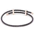 Adjustable black braided leather bracelet featuring rose gold metal sliding clasps - Black With Rose Gold Clasp / 16cm