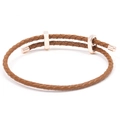 Brown braided leather bracelet with rose gold sliding metal clasp and dual-loop design - Brown Strap Gold Buckle / 16cm