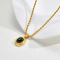 Vintage titanium necklace with twisted gold chain and oval black onyx gemstone pendant - Gold - Black Cat's Eye Oval C56