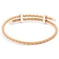 Braided camel leather bracelet featuring three rose gold metallic sliding charms - Khaki Rose Gold Buckle / 16cm