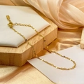 Gold titanium steel flat oval link anklet with lobster clasp on champagne silk background - Gold (A194)