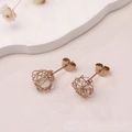 Pendientes de bola hueca en oro de 18 quilates estilo minimalista sobre bandeja - Pendientes de botón redondos de bola (B229) / Rosa oro