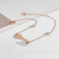 Pulsera de oro rosa con colgante de llave, sello plata 925, detalle de perla y cristales - Estilo Llave Perla / Rosa oro