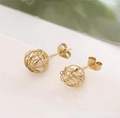 Pendientes de bola hueca bañados en oro de 18k con cierre de mariposa minimalista - Pendientes de botón redondos de bola (B229) / Dorado