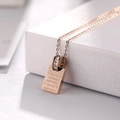 Rose gold stainless steel rectangle necklace with destiny soulmate engraving - Rose Gold