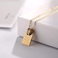 Golden titanium steel destiny soulmate square pendant necklace with crystal ring - Gold